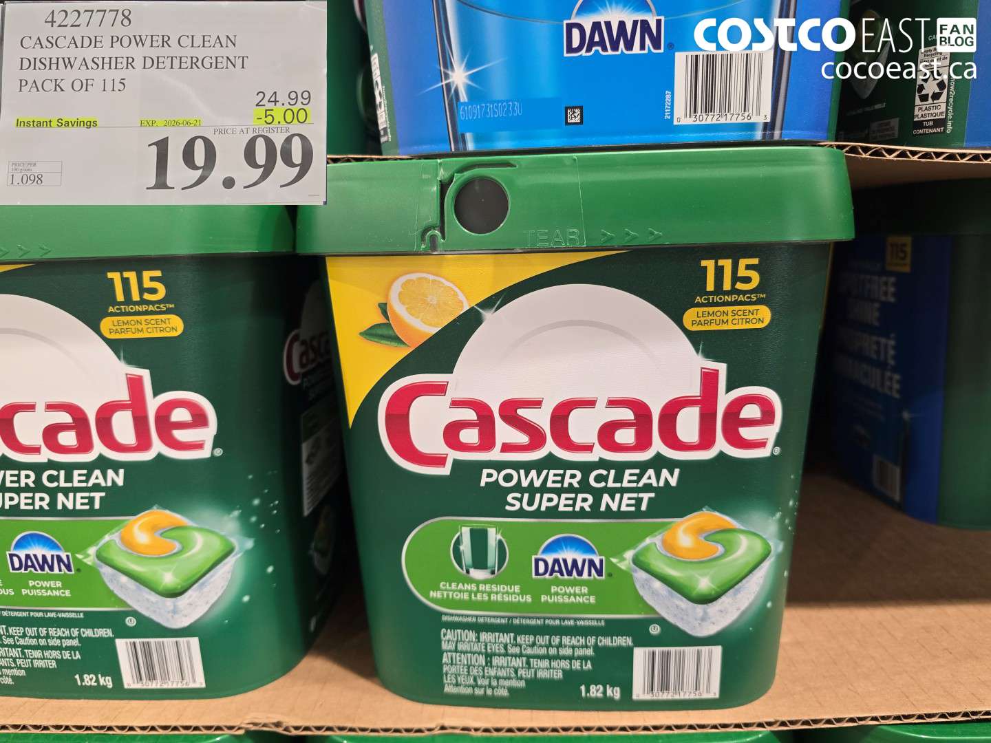 4227778 CASCADE POWER CLEAN DISHWASHER DETERGENT PACK OF 115 ($5.00 INSTANT SAVINGS EXPIRES ON 2026-06-21) $19.99