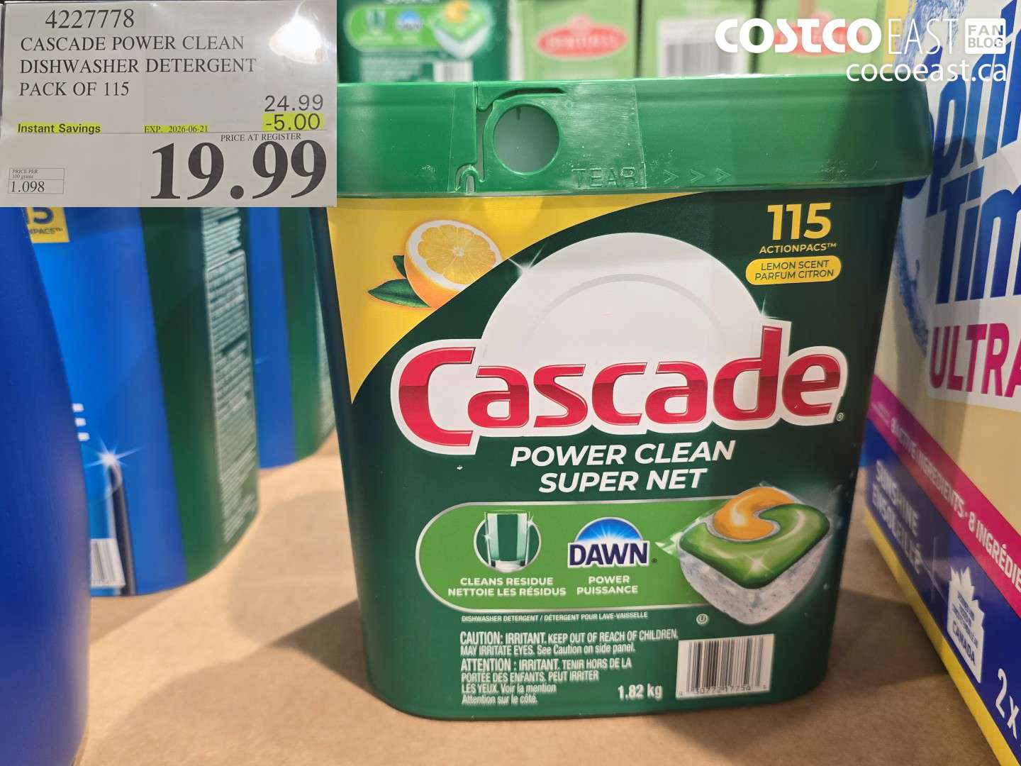4227778 CASCADE POWER CLEAN DISHWASHER DETERGENT PACK OF 115 ($5.00 INSTANT SAVINGS EXPIRES ON 2026-06-21) $19.99