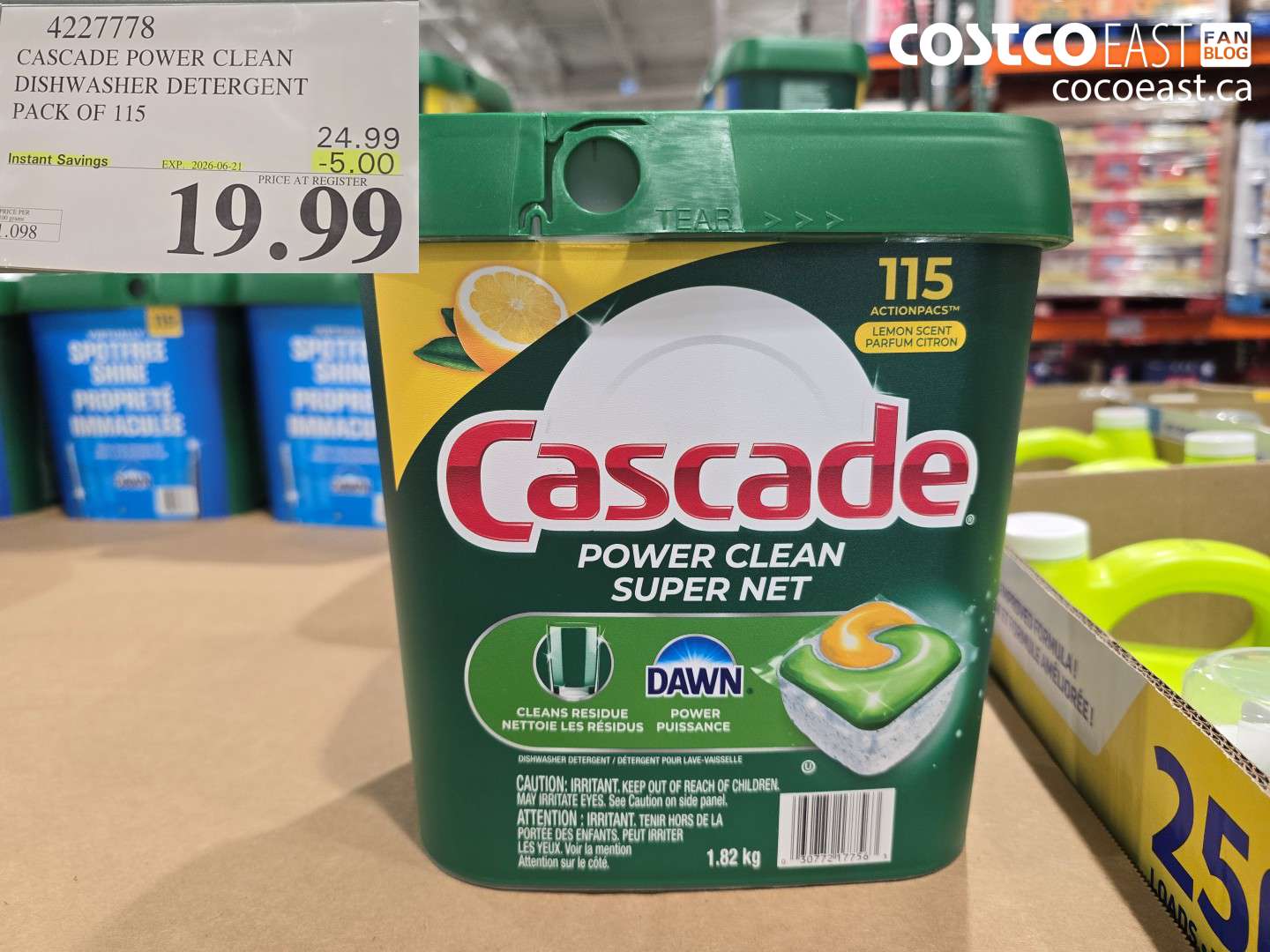 4227778 CASCADE POWER CLEAN DISHWASHER DETERGENT PACK OF 115 ($5.00 INSTANT SAVINGS EXPIRES ON 2026-06-21) $19.99