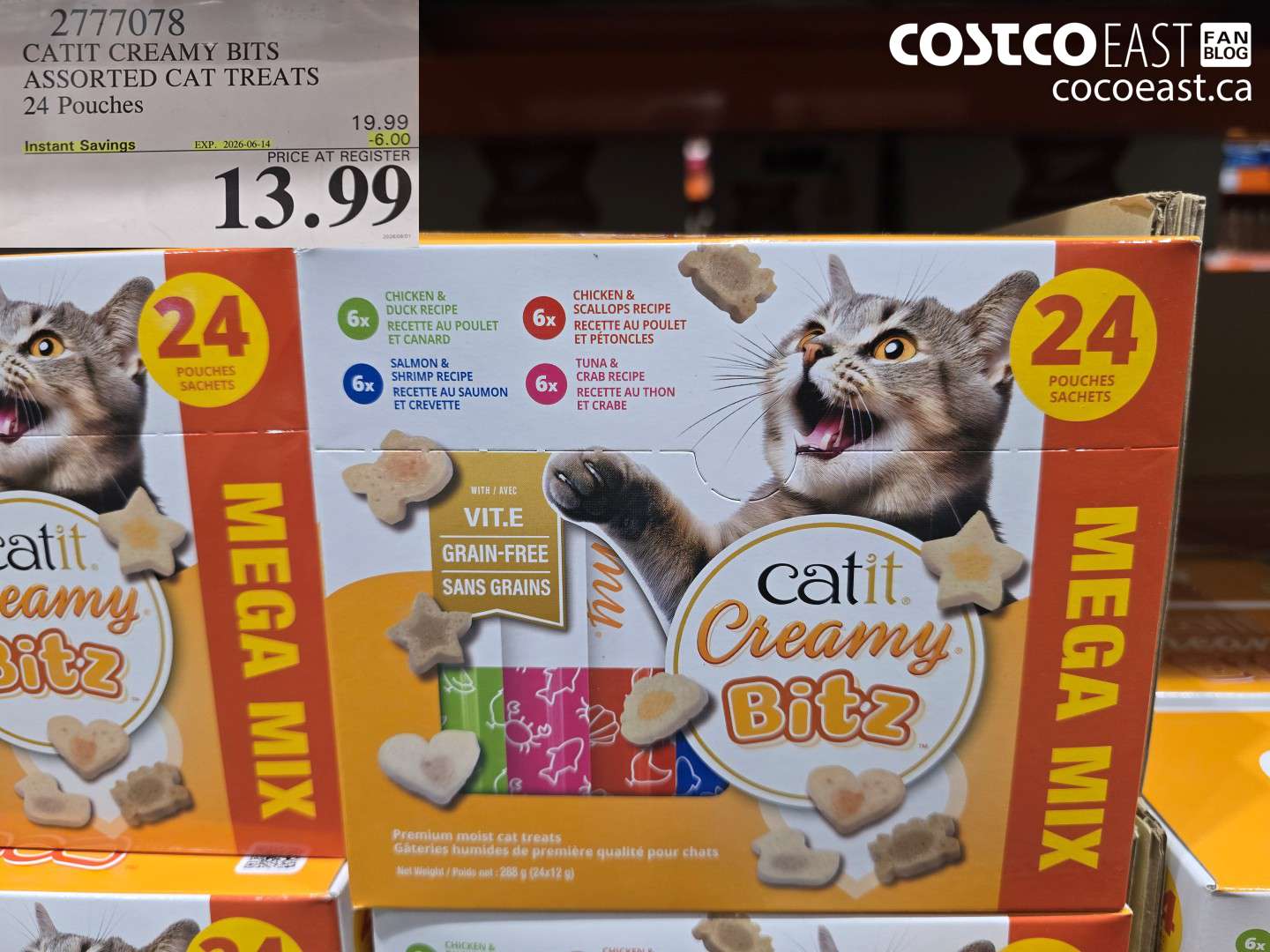 2777078 CATIT CREAMY BITS ASSORTED CAT TREATS 24 POUCHES ($6.00 INSTANT SAVINGS EXPIRES ON 2026-06-14) $13.99
