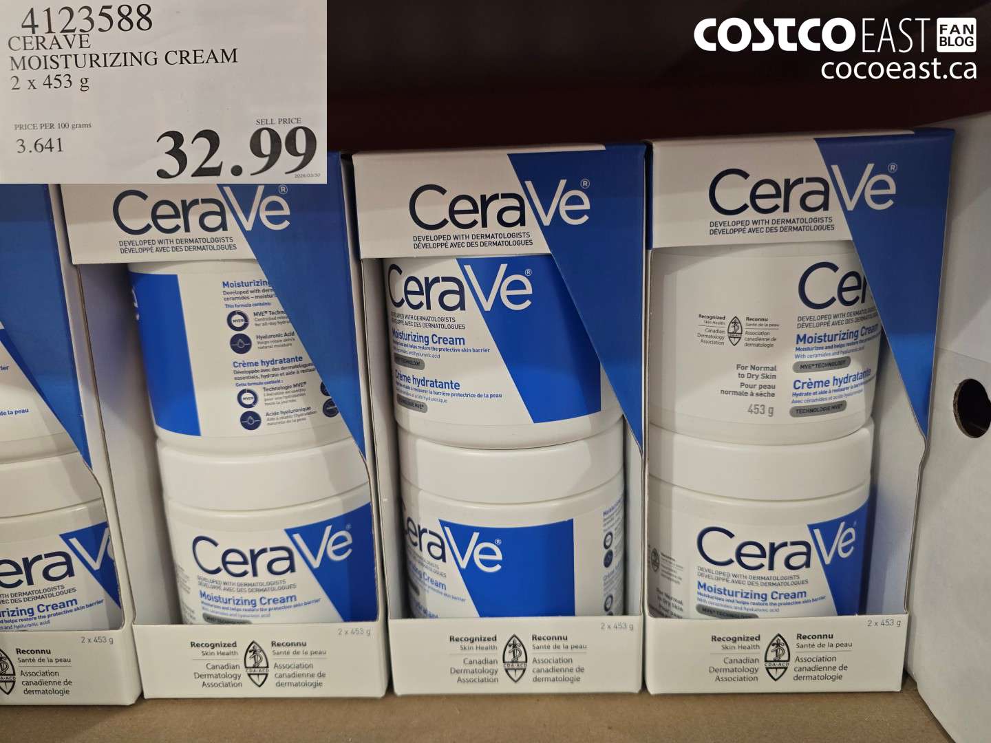 4123588 CERAVE MOISTURIZING CREAM 2 X 453 G $32.99