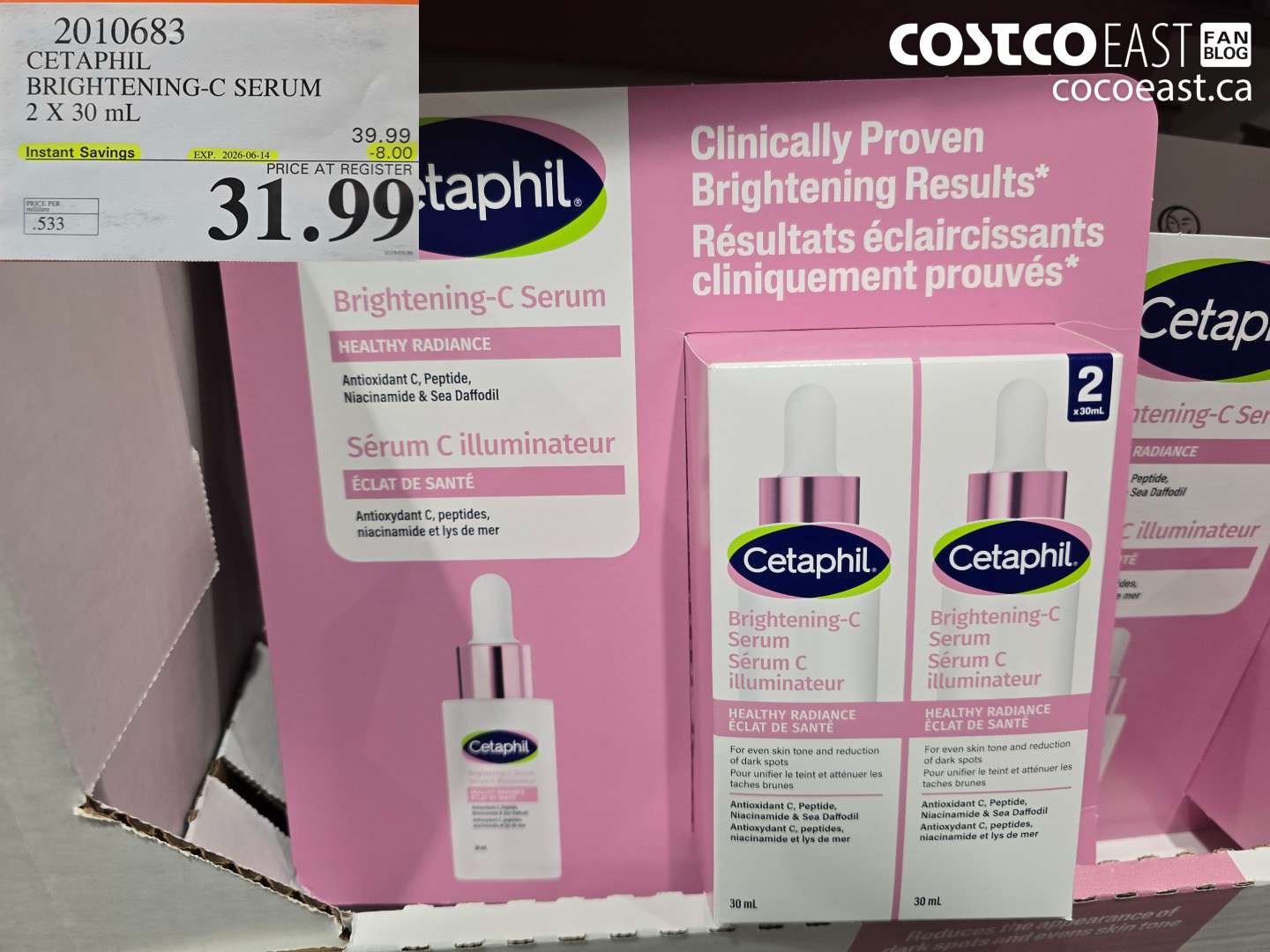 2010683 CETAPHIL BRIGHTENING-C SERUM 2 X 30 ML ($8.00 INSTANT SAVINGS EXPIRES ON 2026-06-14) $31.99