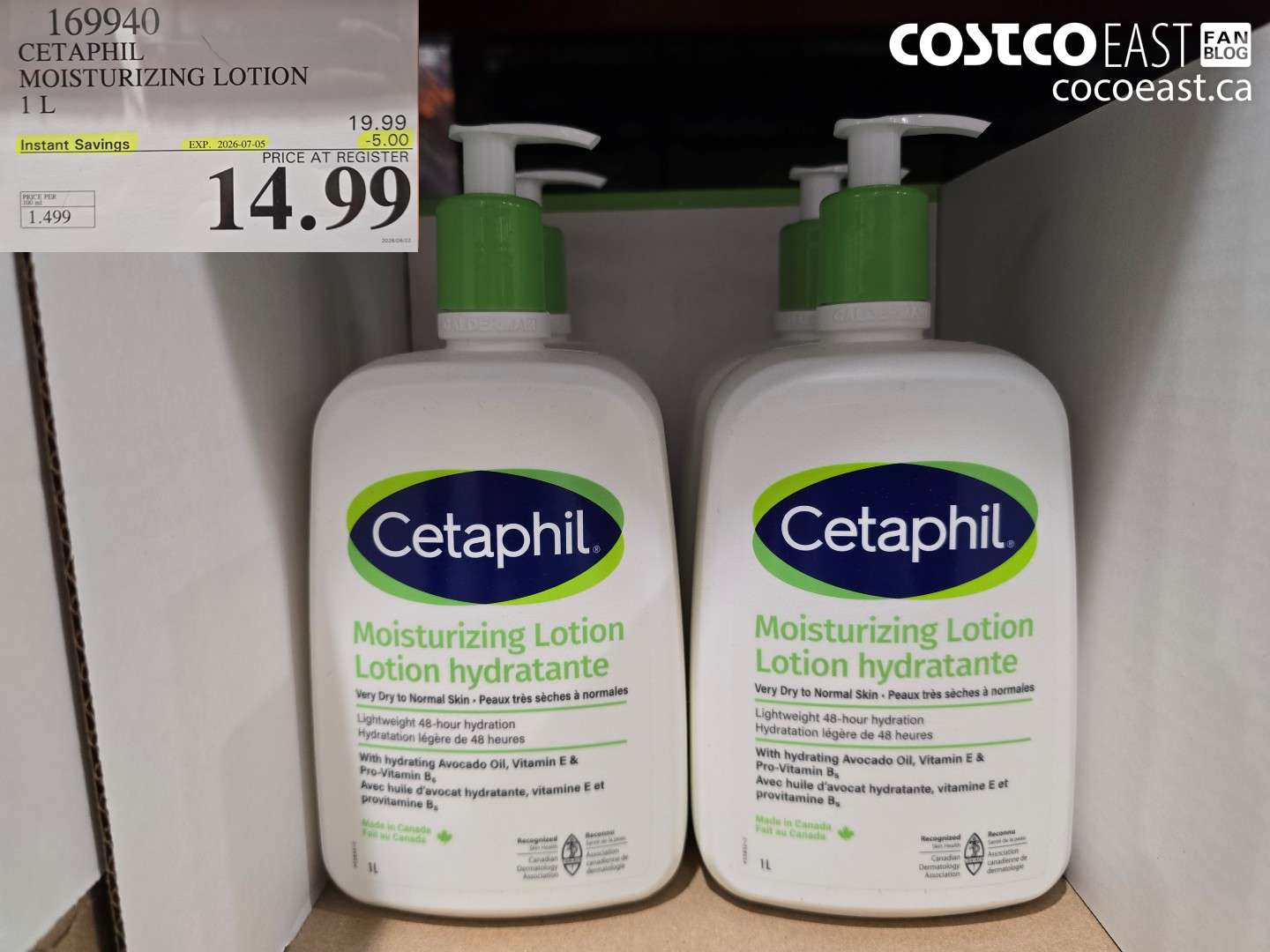 169940 CETAPHIL MOISTURIZING LOTION 1 L ($5.00 INSTANT SAVINGS EXPIRES ON 2026-07-05) $14.99