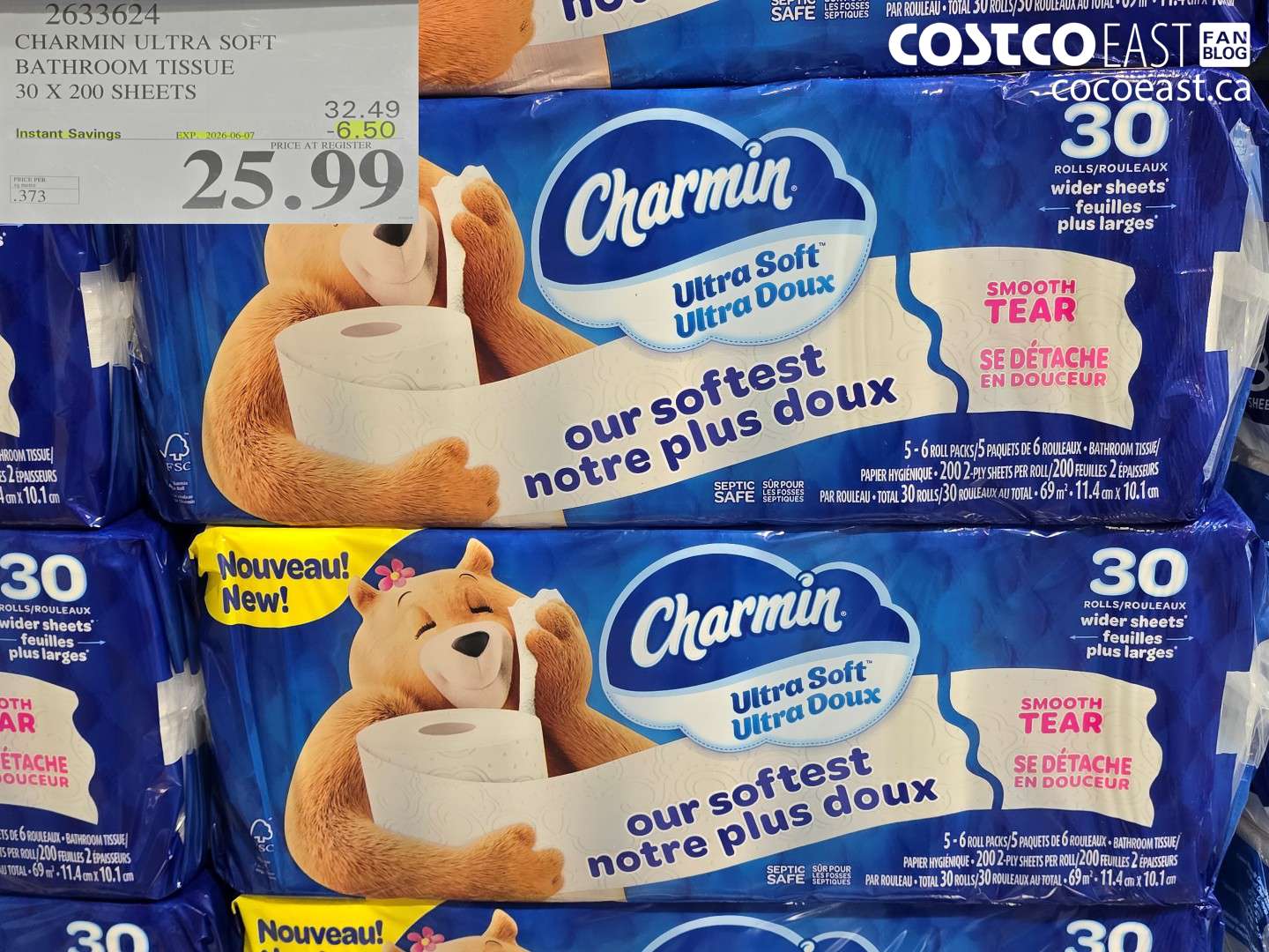 2633624 CHARMIN ULTRA SOFT BATHROOM TISSUE 30 X 200 SHEETS ($6.50 INSTANT SAVINGS EXPIRES ON 2026-06-07) $25.99