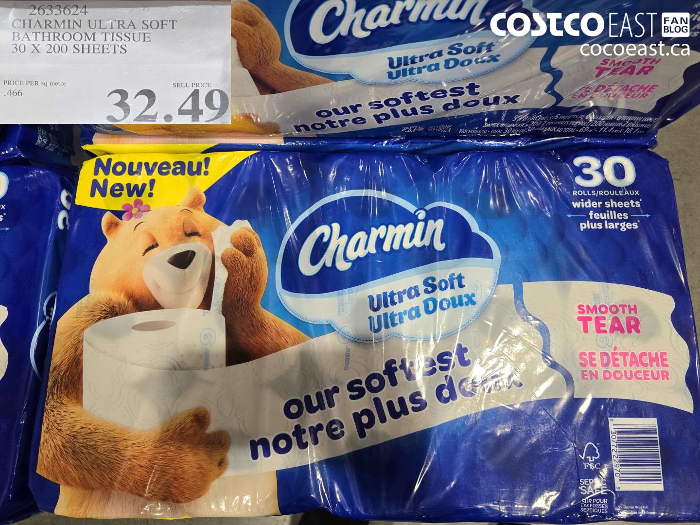 2633624 CHARMIN ULTRA SOFT BATHROOM TISSUE 30 X 200 SHEETS $32.49