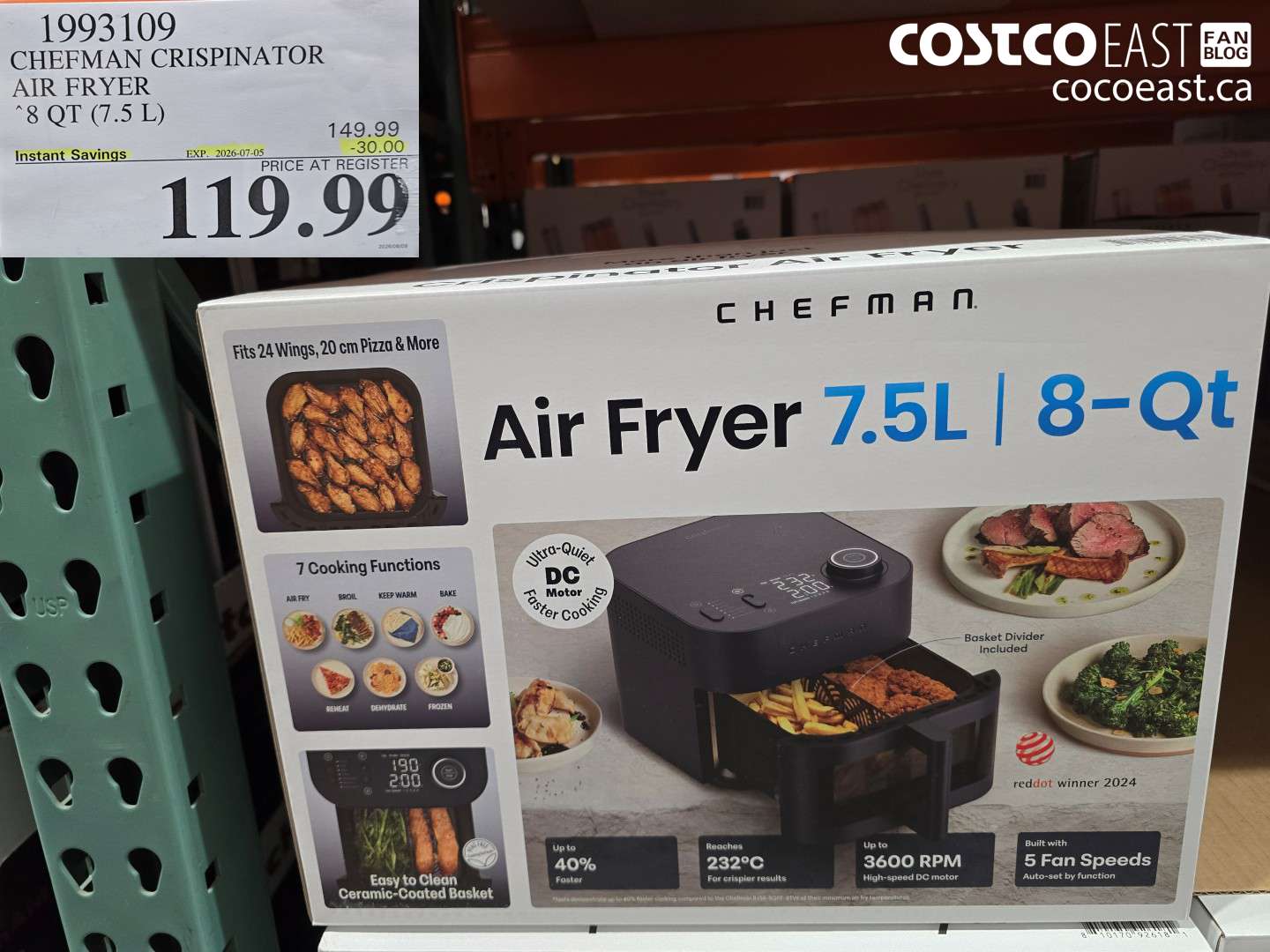 1993109 CHEFMAN CRISPINATOR AIR FRYER 8 QT (7.5 L) ($30.00 INSTANT SAVINGS EXPIRES ON 2026-07-05) $119.99