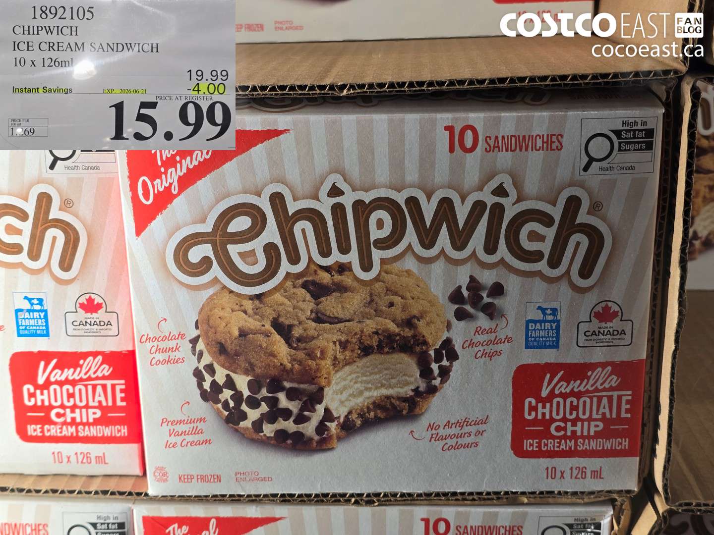1892105 CHIPWICH ICE CREAM SANDWICH 10 X 126ML ($4.00 INSTANT SAVINGS EXPIRES ON 2026-06-21) $15.99