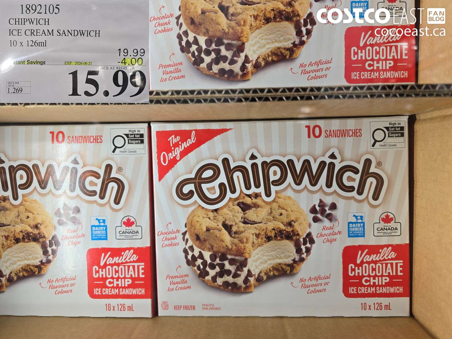 1892105 CHIPWICH ICE CREAM SANDWICH 10 X 126ML ($4.00 INSTANT SAVINGS EXPIRES ON 2026-06-21) $15.99