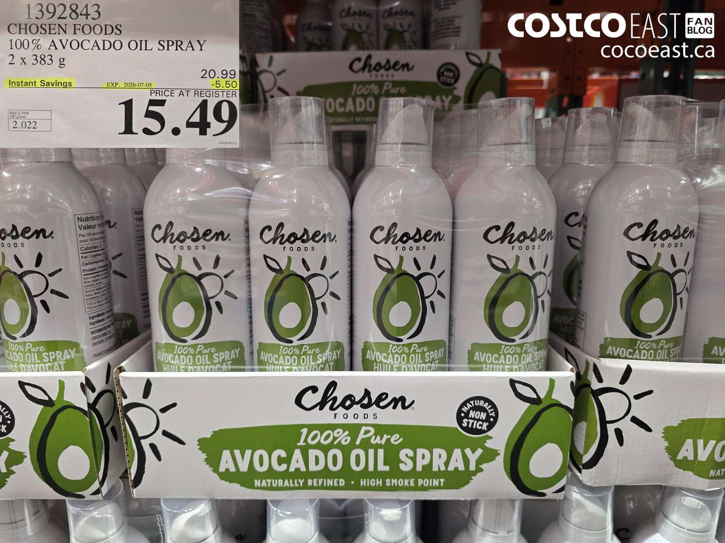 1392843 CHOSEN FOODS 100% AVOCADO OIL SPRAY 2 X 383 G ($5.50 INSTANT SAVINGS EXPIRES ON 2026-07-05) $15.49