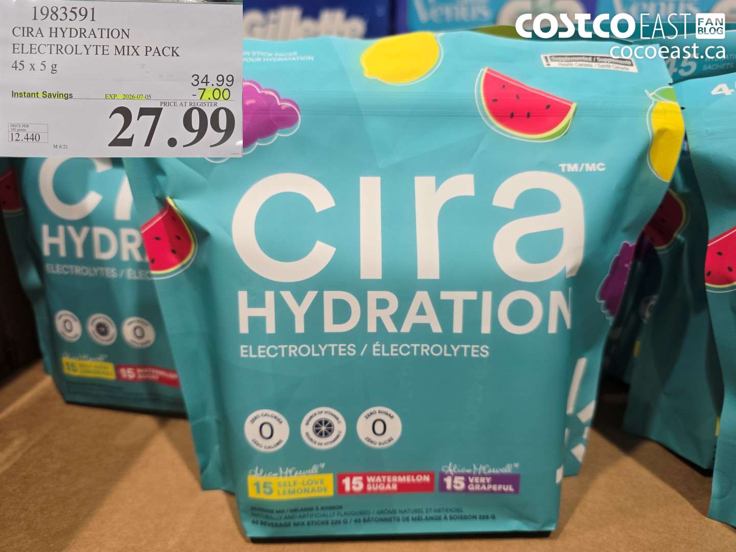 1983591 CIRA HYDRATION ELECTROLYTE MIX PACK 45 X 5 G ($7.00 INSTANT SAVINGS EXPIRES ON 2026-07-05) $27.99
