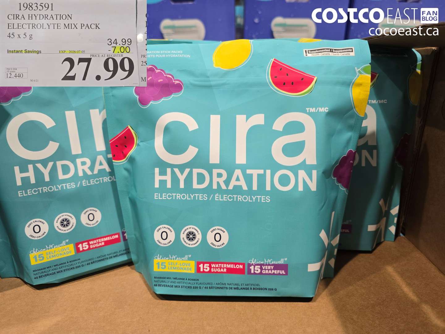 1983591 CIRA HYDRATION ELECTROLYTE MIX PACK 45 X 5 G ($7.00 INSTANT SAVINGS EXPIRES ON 2026-07-05) $27.99