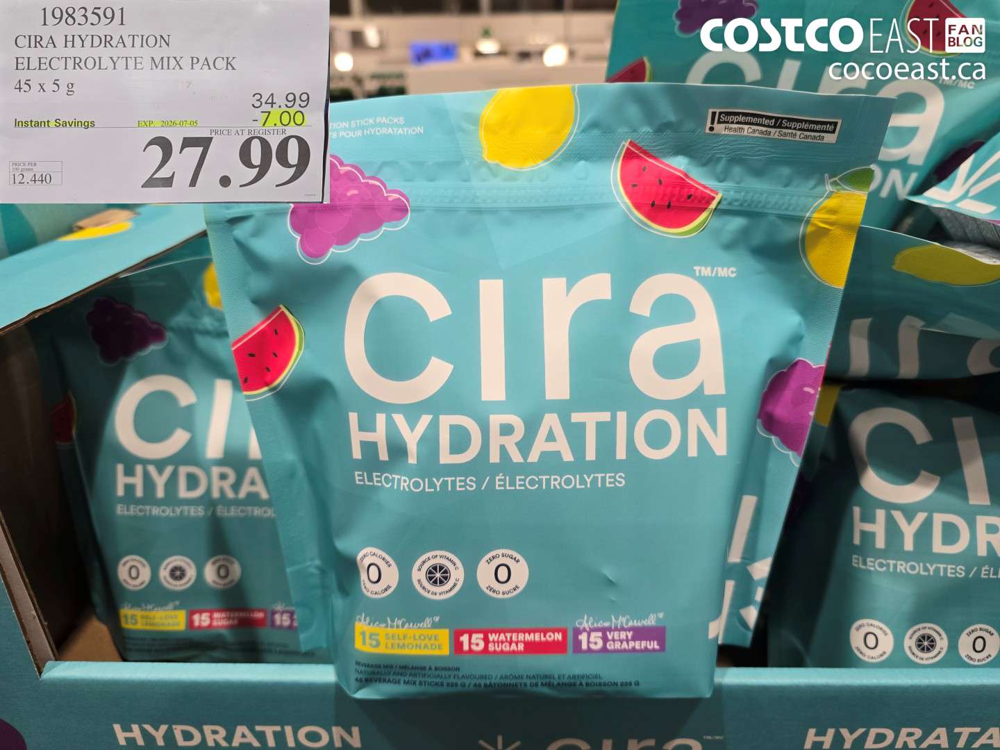 1983591 CIRA HYDRATION ELECTROLYTE MIX PACK 45 X 5 G ($7.00 INSTANT SAVINGS EXPIRES ON 2026-07-05) $27.99