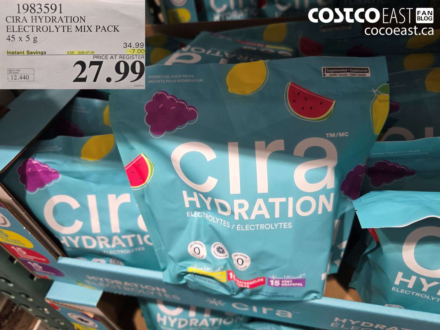 1983591 CIRA HYDRATION ELECTROLYTE MIX PACK 45 X 5 G ($7.00 INSTANT SAVINGS EXPIRES ON 2026-07-05) $27.99