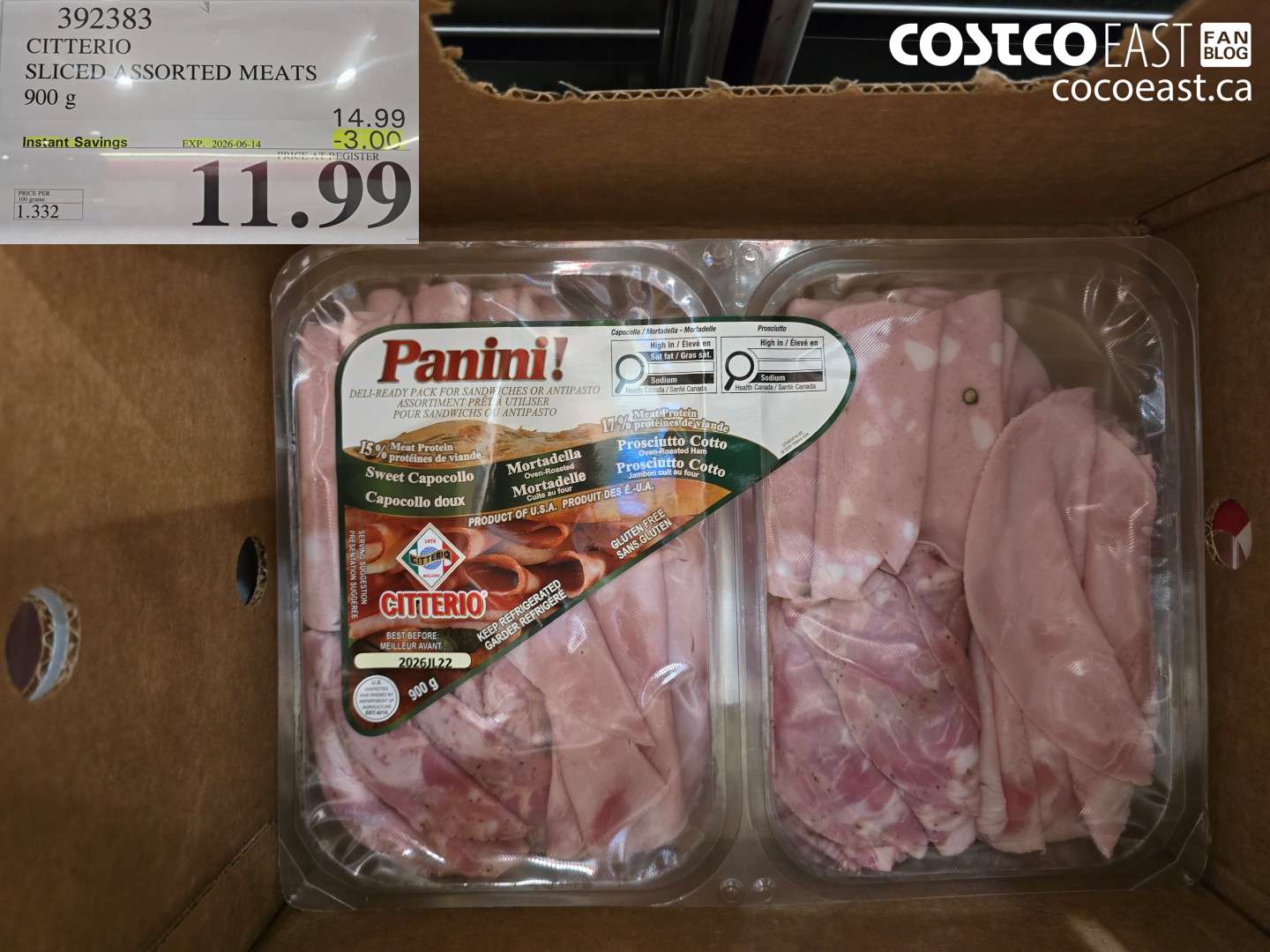 392383 CITTERIO SLICED ASSORTED MEATS 900 G ($3.00 INSTANT SAVINGS EXPIRES ON 2026-06-14) $11.99