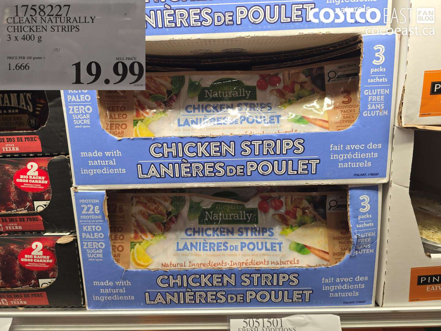 1758227 CLEAN NATURALLY CHICKEN STRIPS 3 X 400 G $19.99