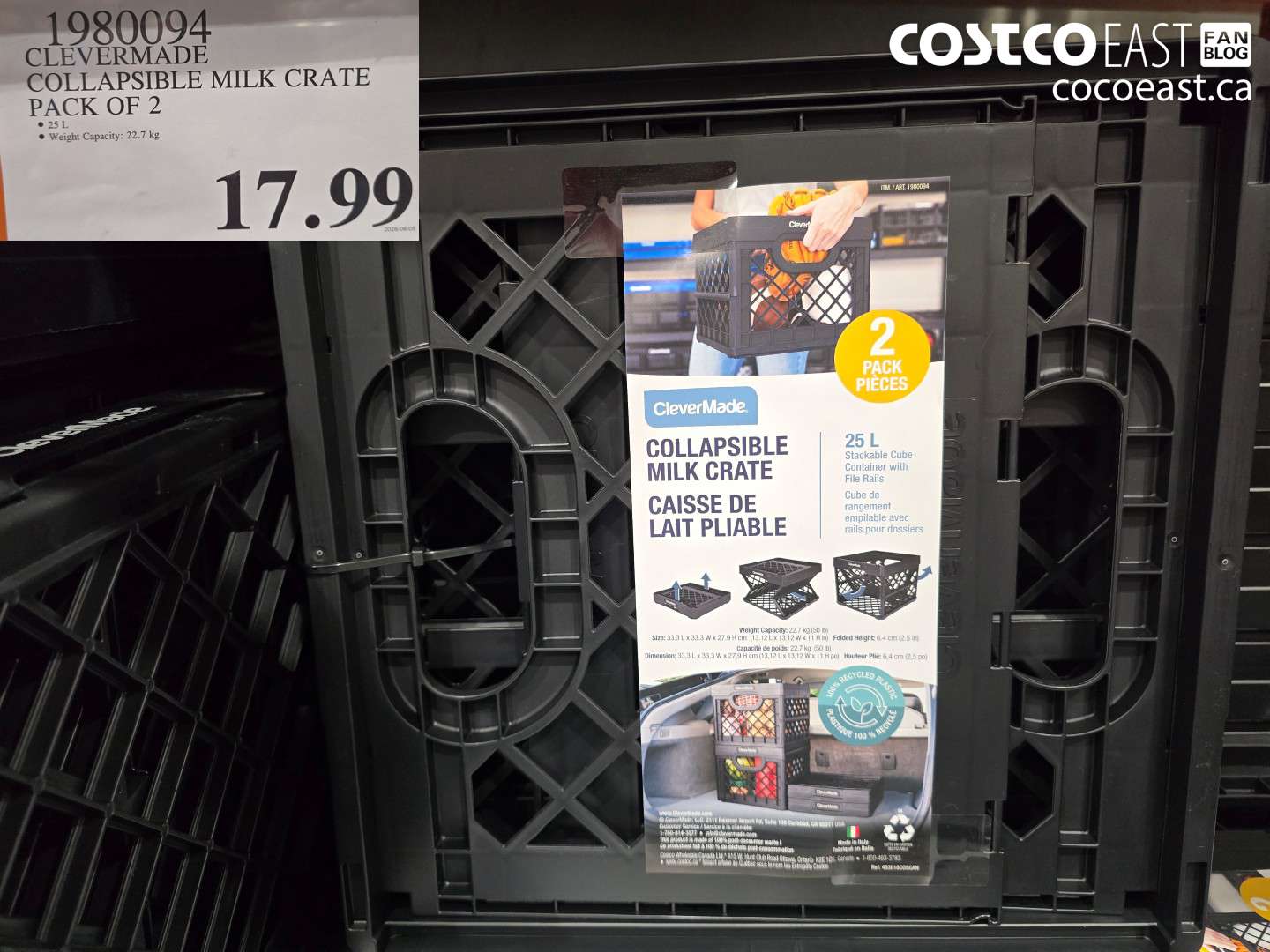 1980094 CLEVERMADE COLLAPSIBLE MILK CRATE PACK OF 2 $17.99