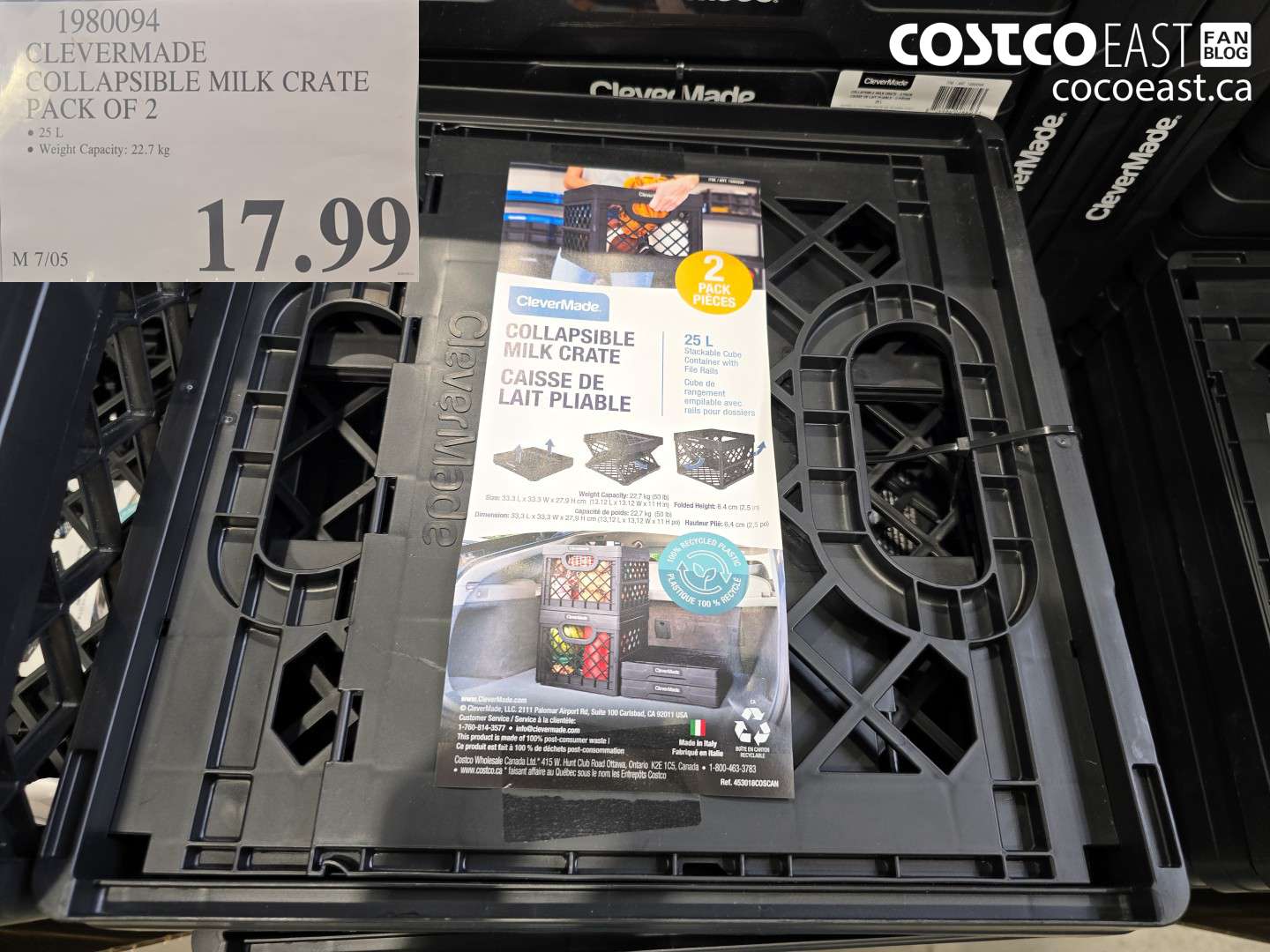 1980094 CLEVERMADE COLLAPSIBLE MILK CRATE PACK OF 2 $17.99