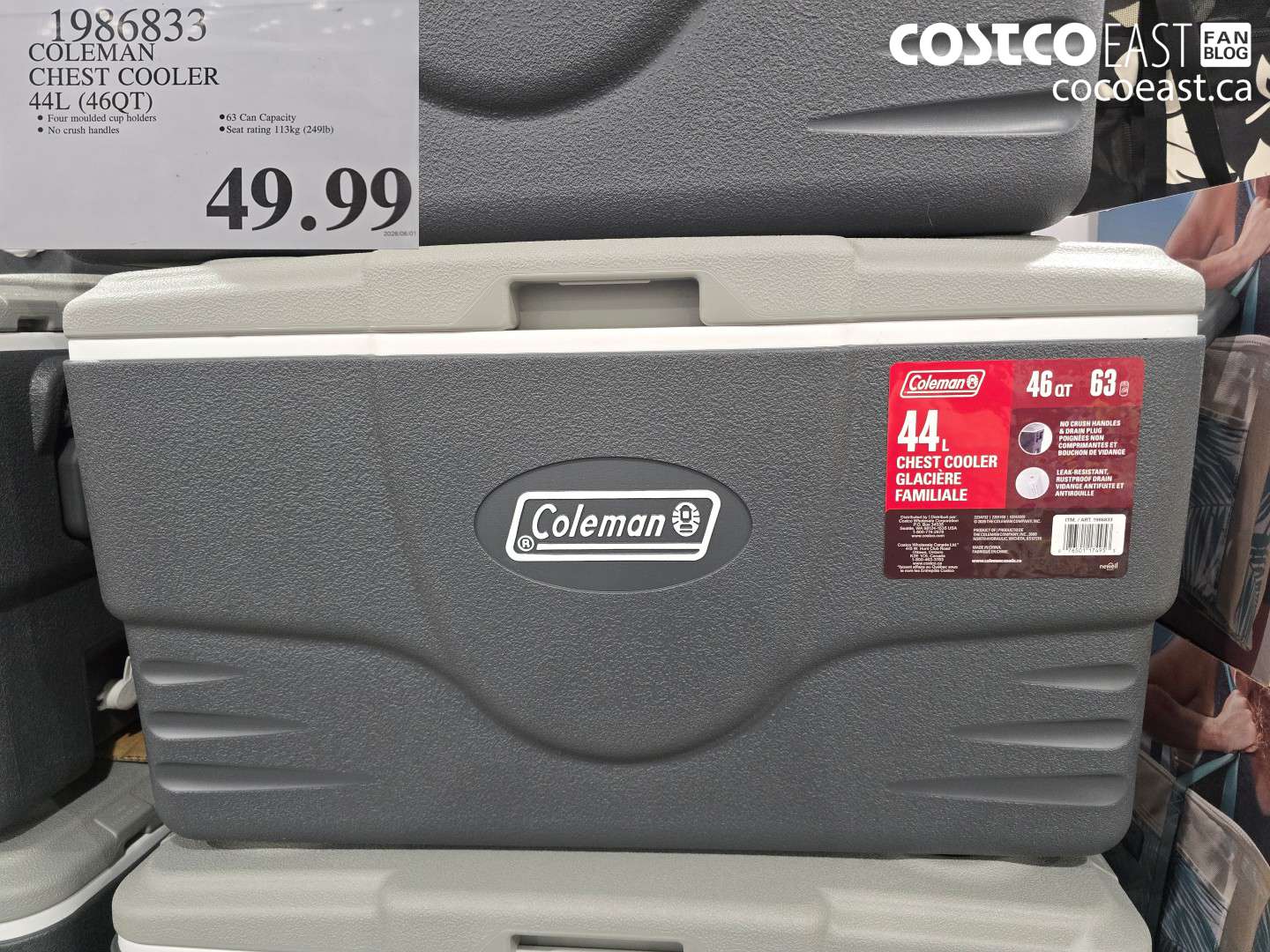 1986833 COLEMAN CHEST COOLER 44L (46QT) $49.99
