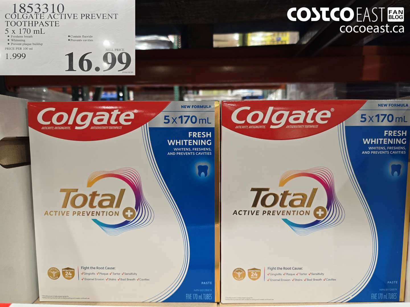 1853310 COLGATE ACTIVE PREVENT TOOTHPASTE 5 X 170 ML $16.99