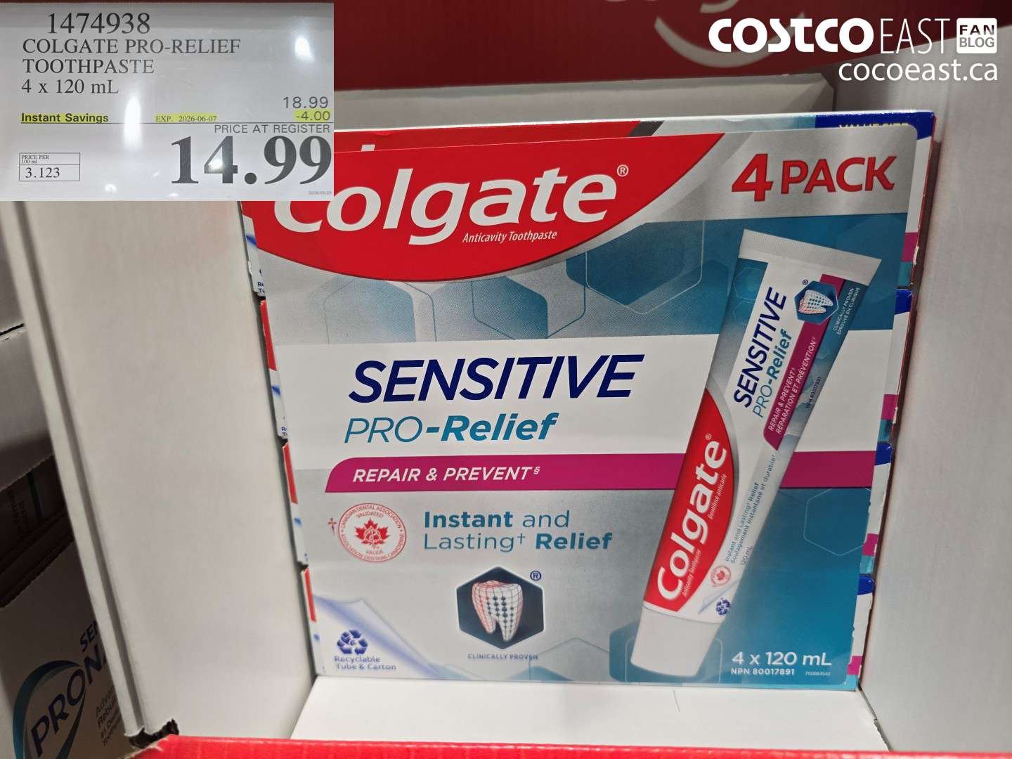 1474938 COLGATE PRO-RELIEF TOOTHPASTE 4 X 120 ML ($4.00 INSTANT SAVINGS EXPIRES ON 2026-06-07) $14.99