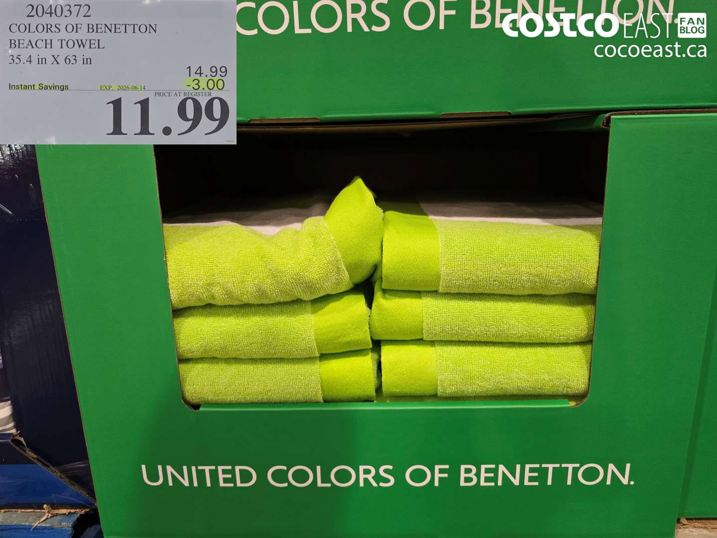 2040372 COLORS OF BENETTON BEACH TOWEL 35.4 IN X 63 IN ($3.00 INSTANT SAVINGS EXPIRES ON 2026-06-14) $11.99