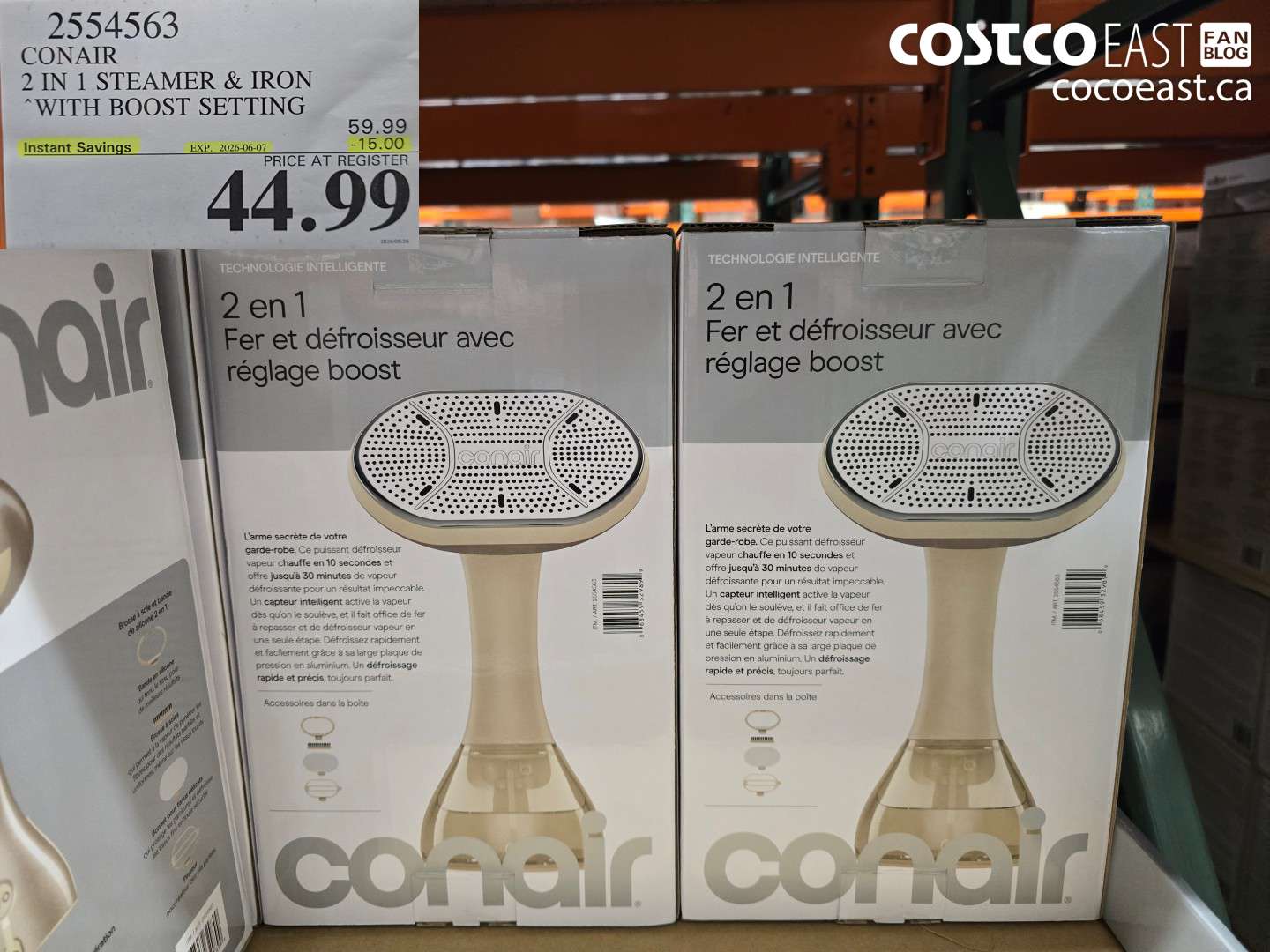 2554563 CONAIR 2 IN 1 STEAMER & IRON WITH BOOST SETTING ($15.00 INSTANT SAVINGS EXPIRES ON 2026-06-07) $44.99