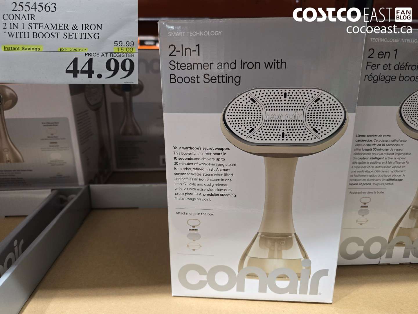 2554563 CONAIR 2 IN 1 STEAMER & IRON WITH BOOST SETTING ($15.00 INSTANT SAVINGS EXPIRES ON 2026-06-07) $44.99