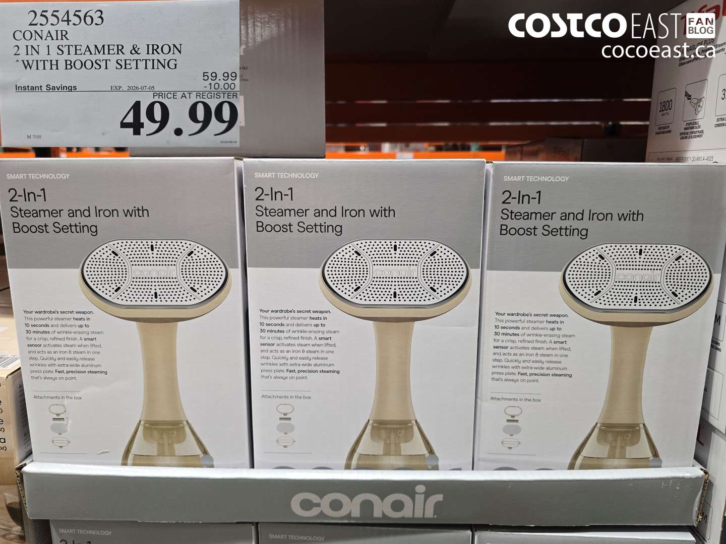 2554563 CONAIR 2 IN 1 STEAMER & IRON WITH BOOST SETTING ($10.00 INSTANT SAVINGS EXPIRES ON 2026-07-05) $49.99