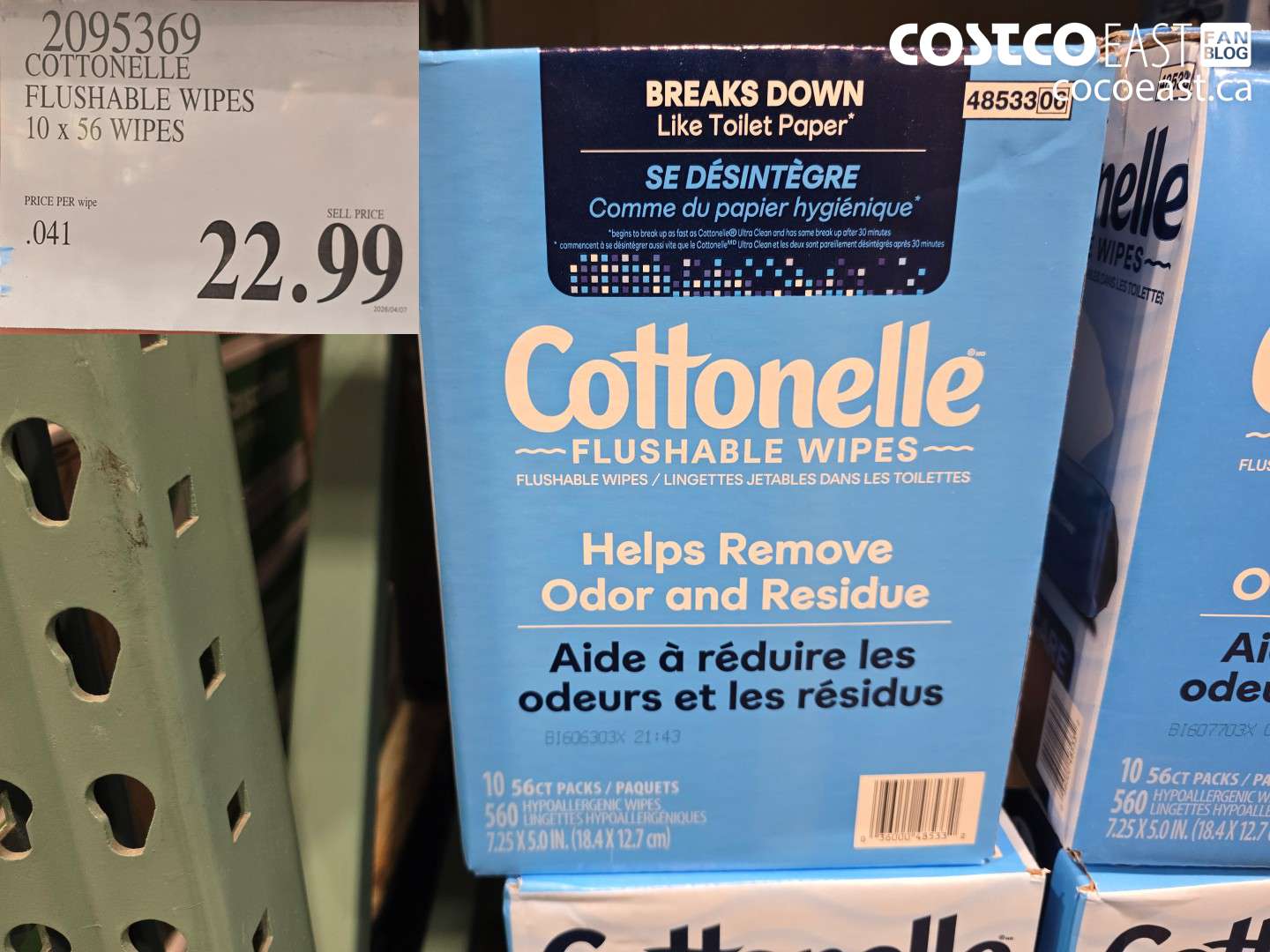 2095369 COTTONELLE FLUSHABLE WIPES 10 X 56 WIPES $22.99