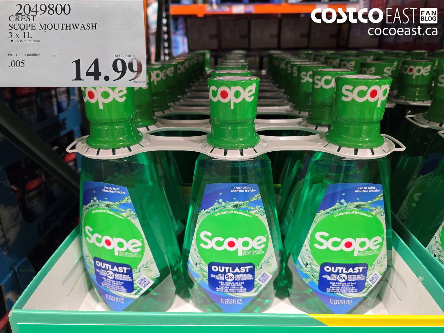 2049800 CREST SCOPE MOUTHWASH 3 X 1L $14.99