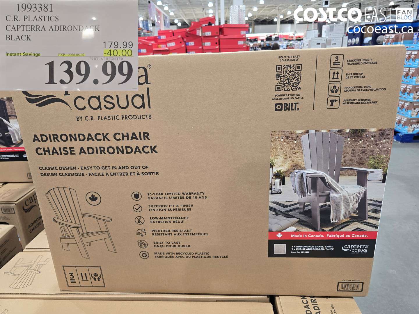 1993381 C.R. PLASTICS CAPTERRA ADIRONDACK BLACK ($40.00 INSTANT SAVINGS EXPIRES ON 2026-06-07) $139.99