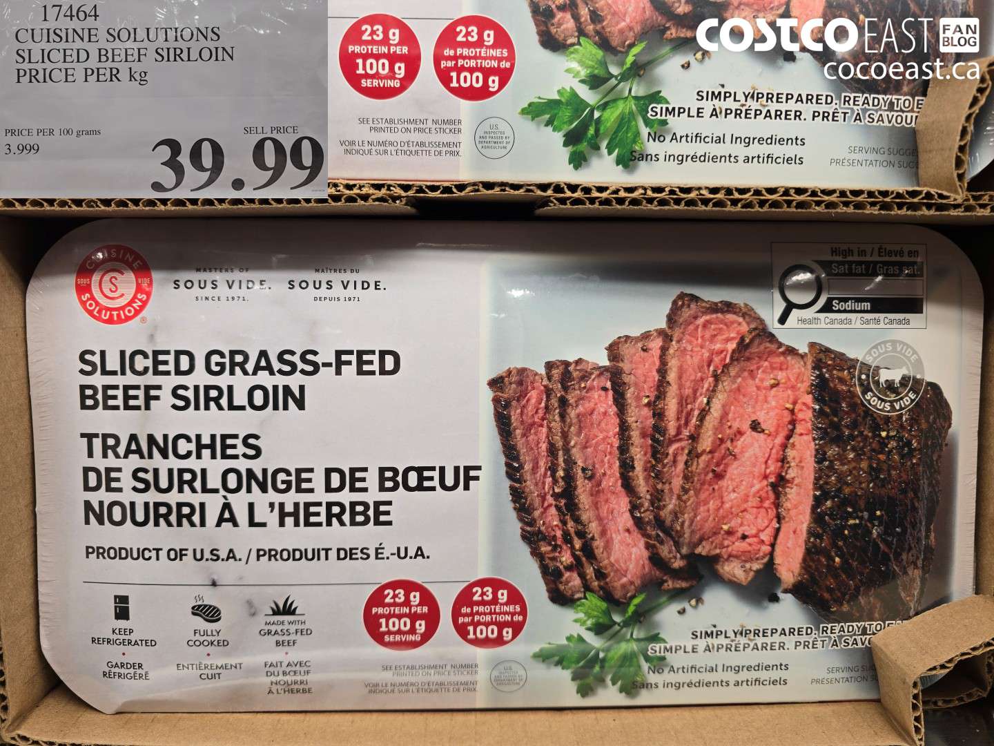 17464 CUISINE SOLUTIONS SLICED BEEF SIRLOIN PRICE PER KG $39.99