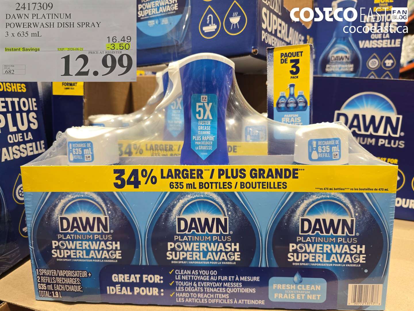 2417309 DAWN PLATINUM POWERWASH DISH SPRAY 3 X 635 ML ($3.50 INSTANT SAVINGS EXPIRES ON 2026-06-21) $12.99
