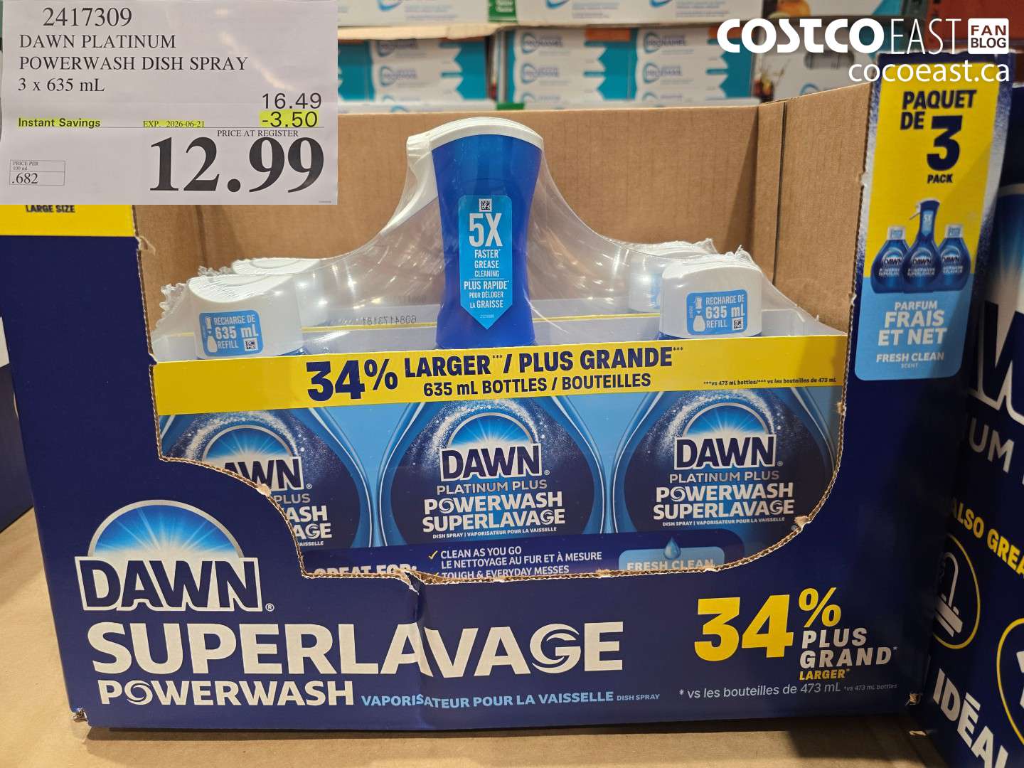 2417309 DAWN PLATINUM POWERWASH DISH SPRAY 3 X 635 ML ($3.50 INSTANT SAVINGS EXPIRES ON 2026-06-21) $12.99