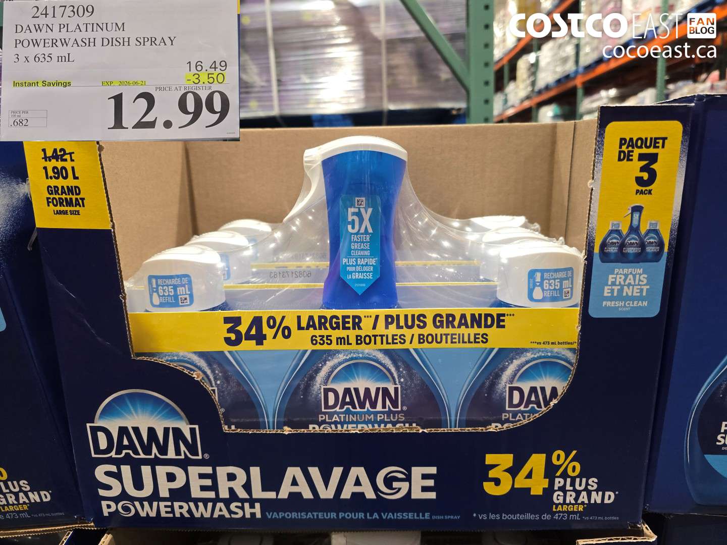 2417309 DAWN PLATINUM POWERWASH DISH SPRAY 3 X 635 ML ($3.50 INSTANT SAVINGS EXPIRES ON 2026-06-21) $12.99