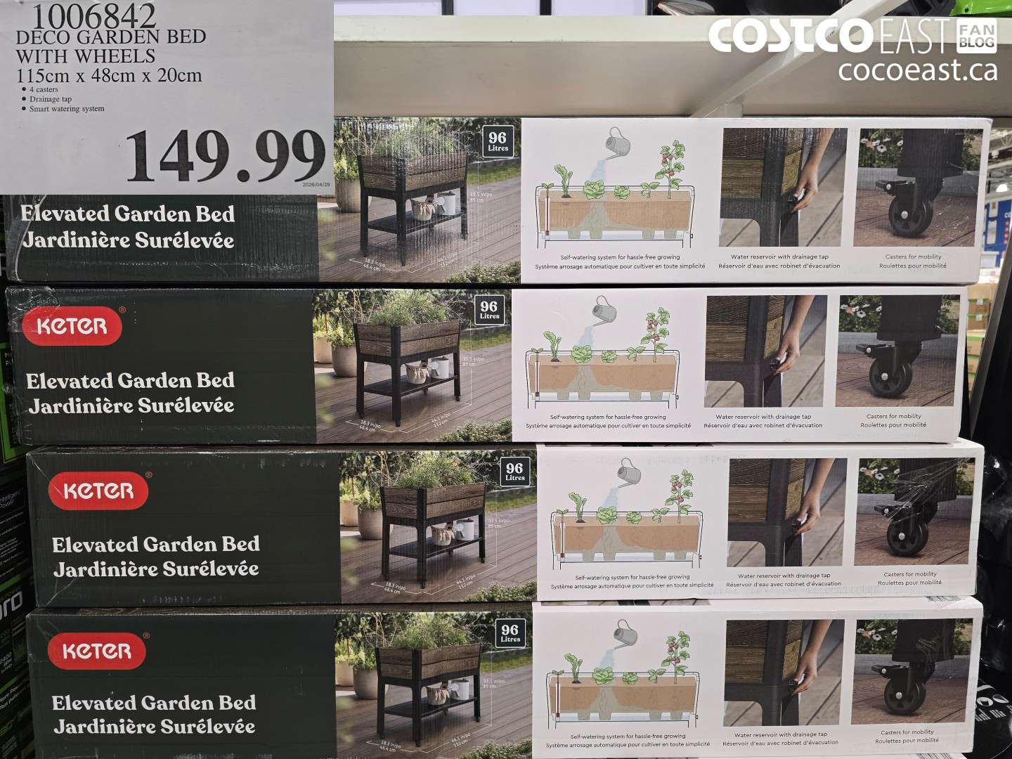 1006842 DECO GARDEN BED WITH WHEELS 115CM X 48CM X 20CM $149.99