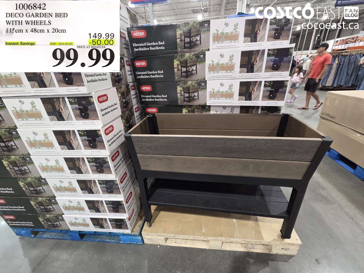 1006842 DECO GARDEN BED WITH WHEELS 115CM X 48CM X 20CM ($50.00 INSTANT SAVINGS EXPIRES ON 2026-07-05) $99.99