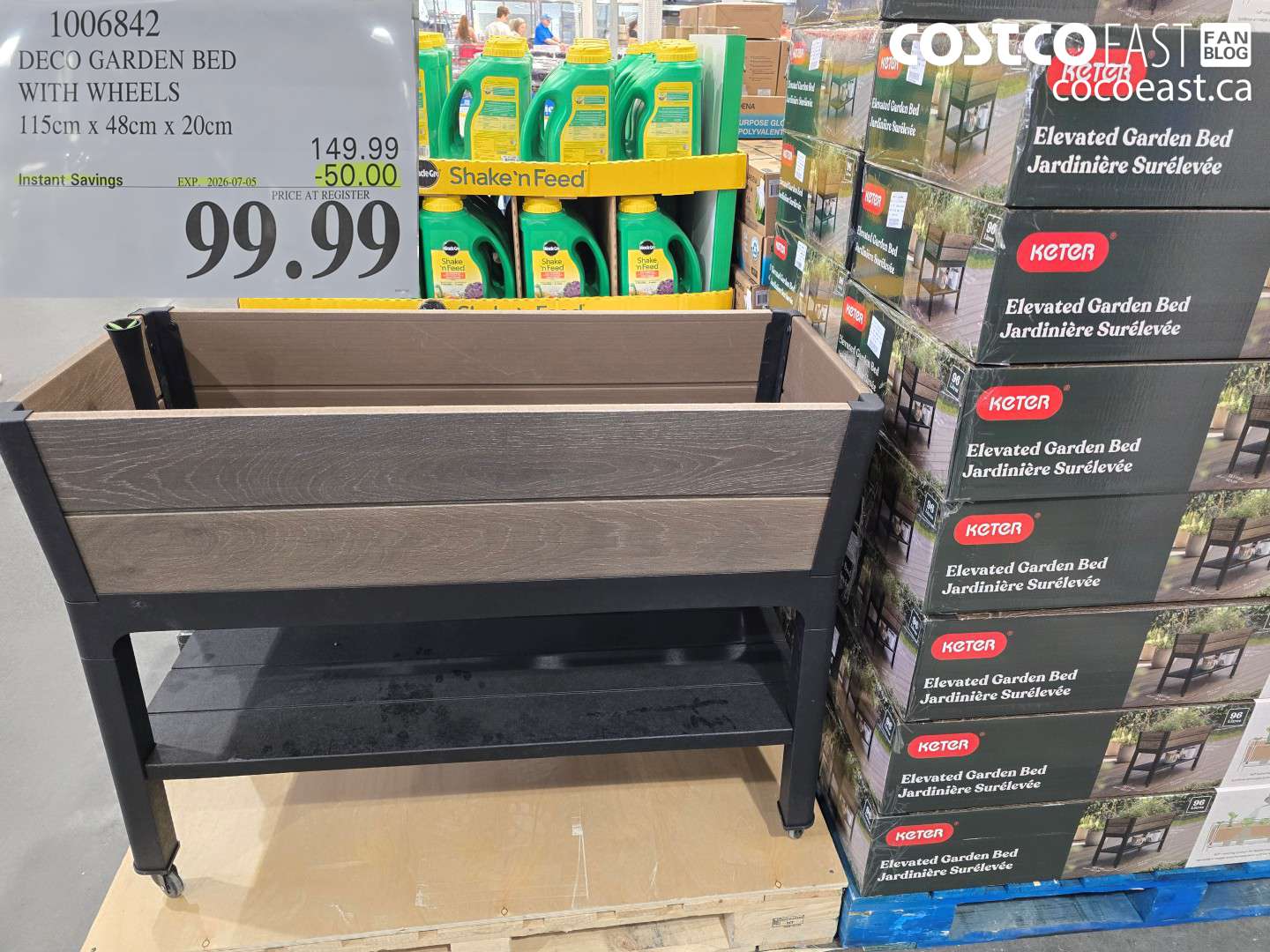 1006842 DECO GARDEN BED WITH WHEELS 115CM X 48CM X 20CM ($50.00 INSTANT SAVINGS EXPIRES ON 2026-07-05) $99.99