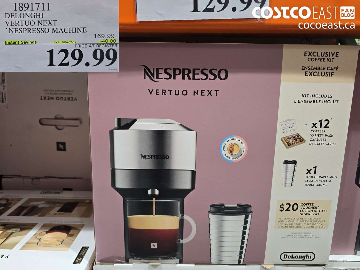 1891711 DELONGHI VERTUO NEXT NESPRESSO MACHINE ($40.00 INSTANT SAVINGS EXPIRES ON 2026-07-05) $129.99