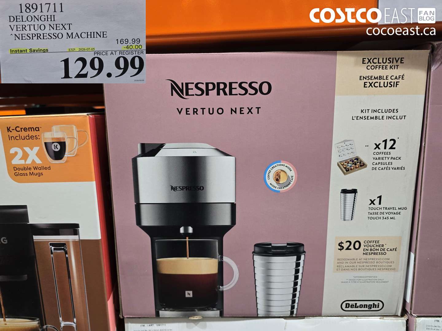 1891711 DELONGHI VERTUO NEXT NESPRESSO MACHINE ($40.00 INSTANT SAVINGS EXPIRES ON 2026-07-05) $129.99
