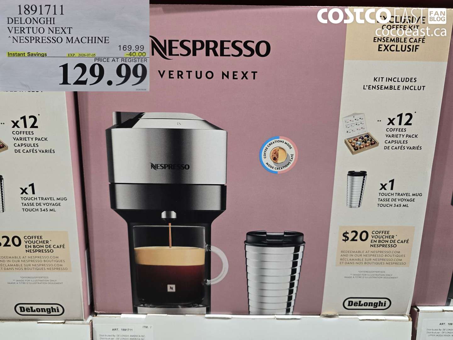 1891711 DELONGHI VERTUO NEXT NESPRESSO MACHINE ($40.00 INSTANT SAVINGS EXPIRES ON 2026-07-05) $129.99