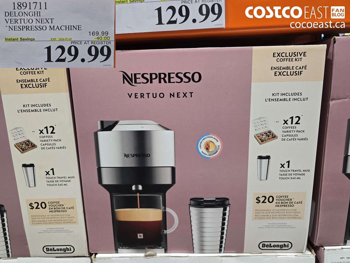 1891711 DELONGHI VERTUO NEXT NESPRESSO MACHINE ($40.00 INSTANT SAVINGS EXPIRES ON 2026-07-05) $129.99