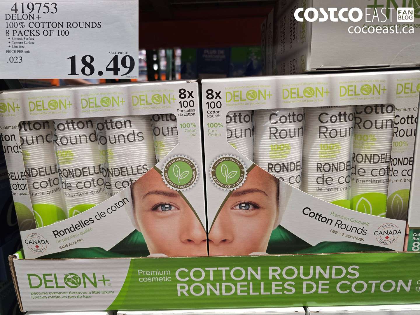 419753 DELON + 100% COTTON ROUNDS 8 PACKS OF 100 $18.49