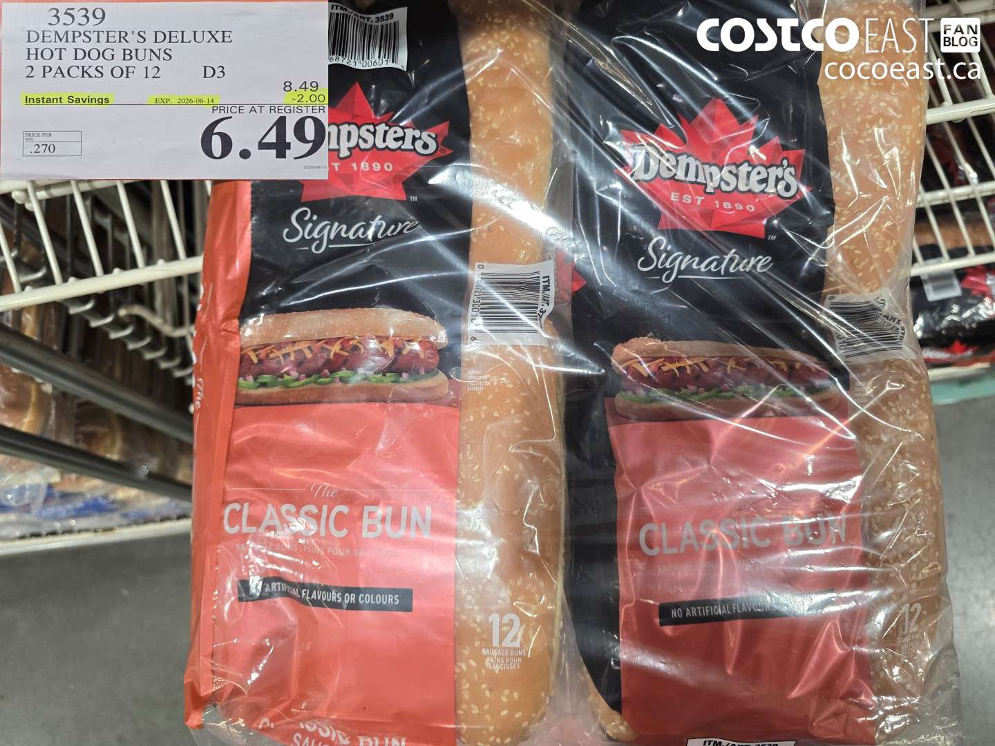 3539 DEMPSTER'S DELUXE HOT DOG BUNS 2 PACKS OF 12 ($2.00 INSTANT SAVINGS EXPIRES ON 2026-06-14) $6.49