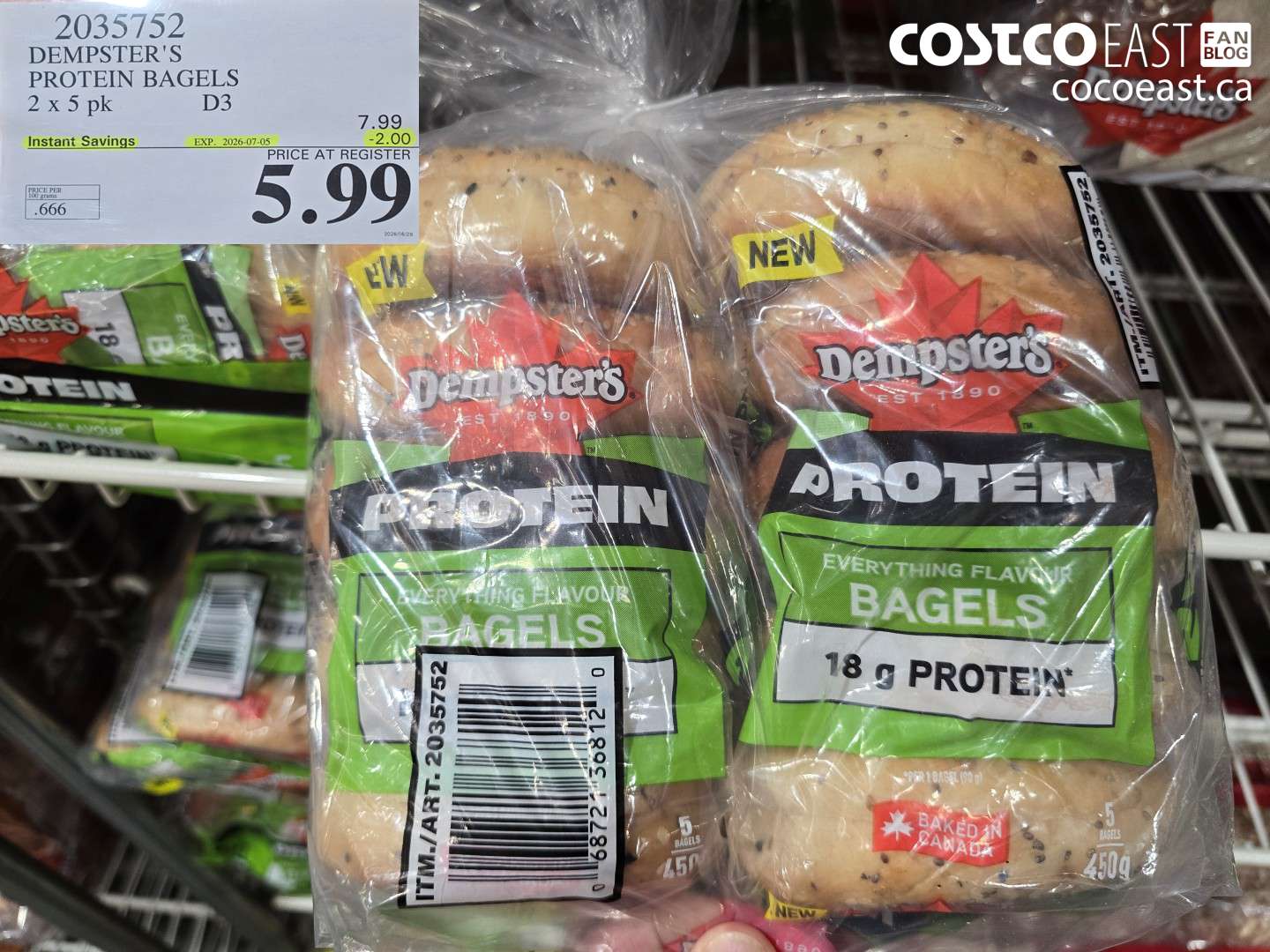 2035752 DEMPSTER'S PROTEIN BAGELS 2 X 5 PK D3 ($2.00 INSTANT SAVINGS EXPIRES ON 2026-07-05) $5.99