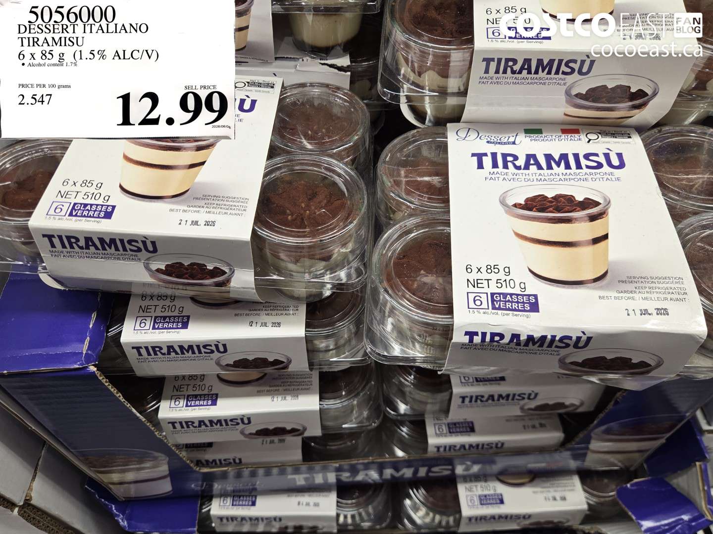 5056000 DESSERT ITALIANO TIRAMISU 6 X 85 G (1.5% ALC/V) $12.99