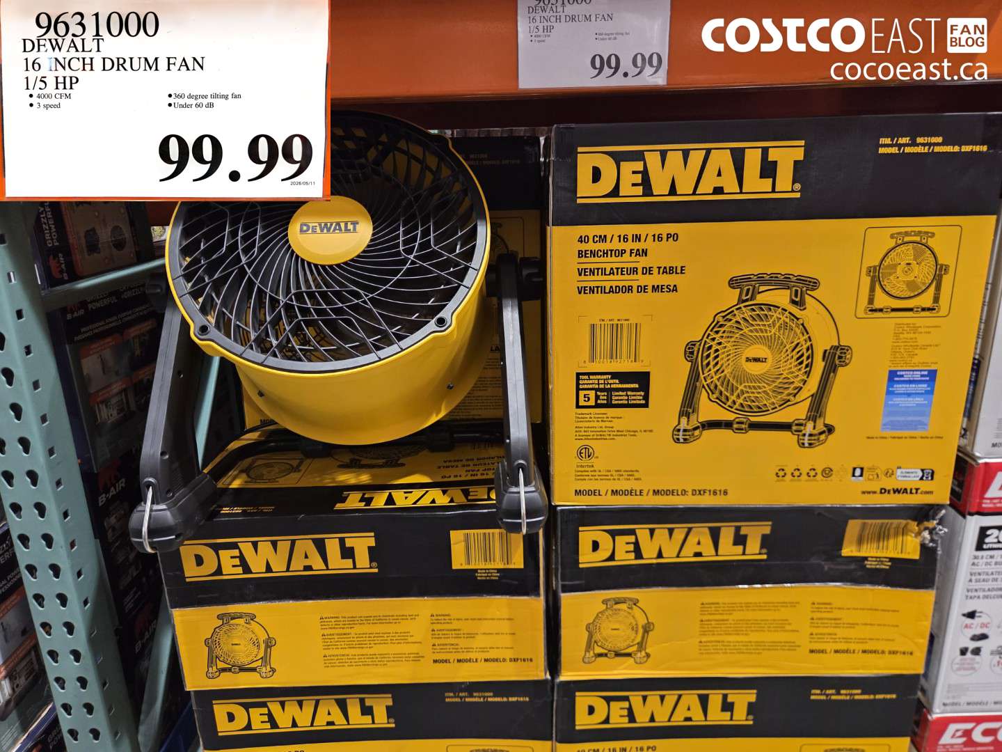 9631000 DEWALT 16 INCH DRUM FAN 1/5 HP $99.99