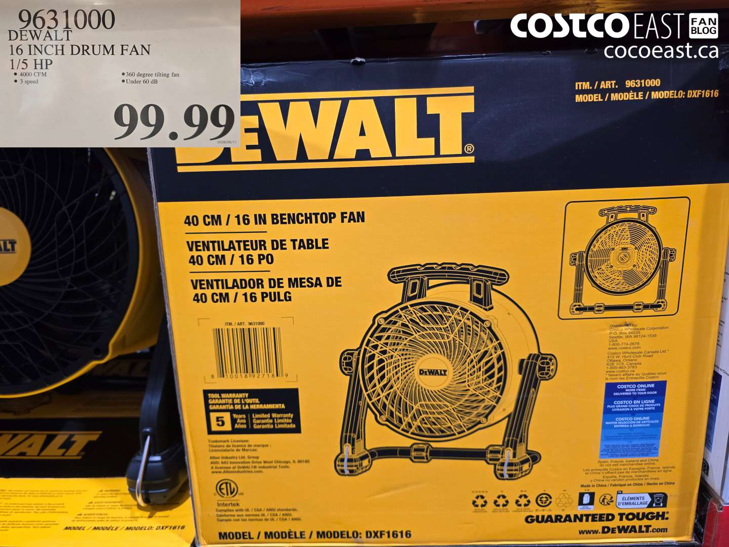 9631000 DEWALT 16 INCH DRUM FAN 1/5 HP $99.99