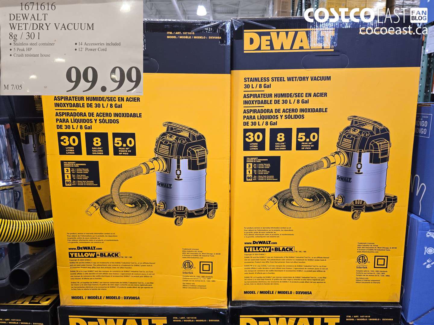 1671616 DEWALT WET/DRY VACUUM 8G / 30 L $99.99