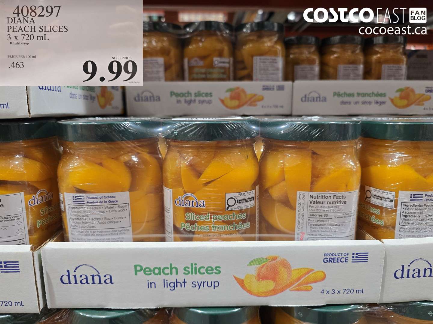 408297 DIANA PEACH SLICES 3 X 720 ML $9.99